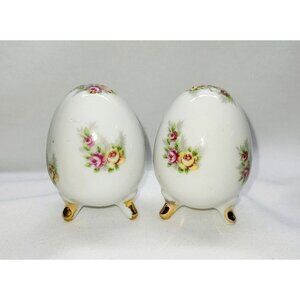 Vintage Porcelain egg-shaped floral salt and pepper shakers set